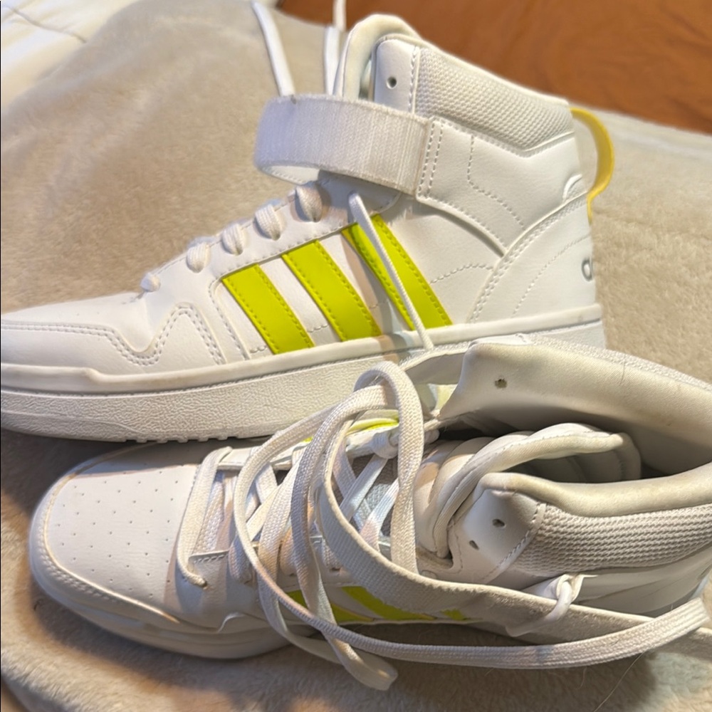 Adidas White and Yellow Athletic Shoes. Great condition. Great for 80s costume